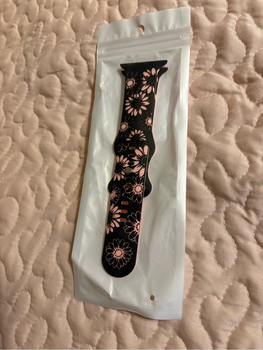 Floral Silicone Apple Watch Band - Black with Pink Flowers